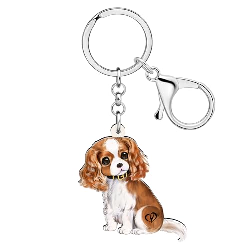 DALANE Acryl Cavalier King Charles Spaniel Hund Schlüsselanhänger Welpe Haustier Schmuck Geschenke für Frauen Mädchen Kinder Hundeliebhaber Auto Schlüsselring (Braun) von DALANE