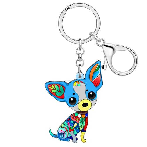 DALANE Acryl Chihuahua Hund Schlüsselanhänger Welpe Haustiere Schmuck Geschenke für Frauen Damen Mädchen Kinder Hundeliebhaber Auto Schlüsselring Brieftasche Zubehör (Blau) von DALANE