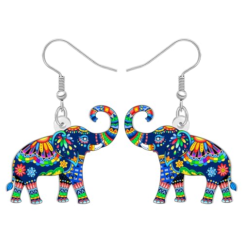 DALANE Acryl Cute Bunte Dschungel Elefant Tropfen Ohrringe Hängend Böhmische Stil Mandala Muster Design Tierliebhaber Unique Schmuck Boho Geschenke Für Damen Mädchen Charms (Buntes) von DALANE