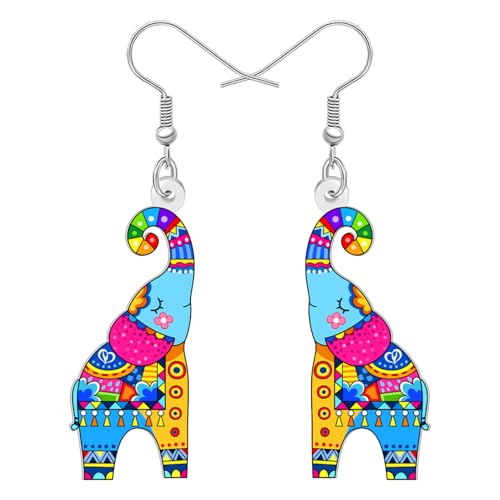 DALANE Acryl Cute Bunte Dschungel Elefant Tropfen Ohrringe Hängend Böhmische Stil Mandala Muster Design Tierliebhaber Unique Schmuck Boho Geschenke Für Damen Mädchen Charms (Mehrfarbig) von DALANE