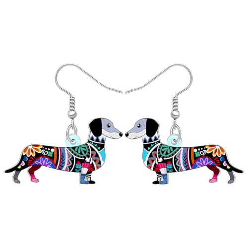 DALANE Acryl Cute Dackel Tropfen Ohrringe Hängend Lustig Mandala-Muster-Design Böhmische Schmuck Weiner Hund Geschenke für Hundeliebhaber Damen Mädchen Mama Haustier Welpenbesitzer (Grau) von DALANE