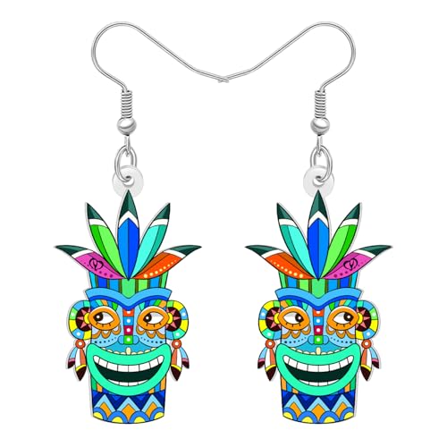 DALANE Acryl Cute Hawaii Tribal Tiki Mask Ohrringe Hängend für Damen Mädchen Polynesisch Böhmische Tropisch Sommer Festival Schmuck Boho Geschenke für Strandurlaub Luau Party (Blau) von DALANE