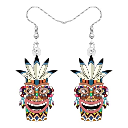 DALANE Acryl Cute Hawaii Tribal Tiki Mask Ohrringe Hängend für Damen Mädchen Polynesisch Böhmische Tropisch Sommer Festival Schmuck Boho Geschenke für Strandurlaub Luau Party (Braun) von DALANE
