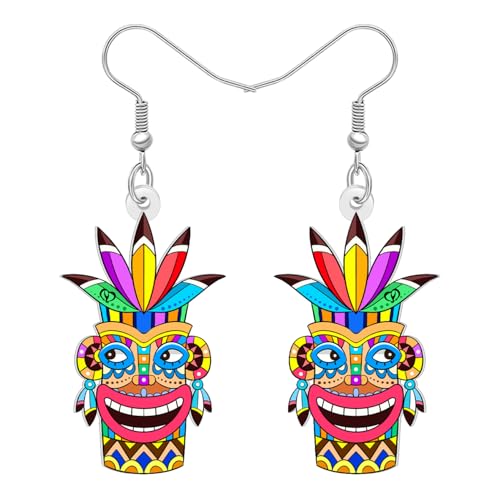 DALANE Acryl Cute Hawaii Tribal Tiki Mask Ohrringe Hängend für Damen Mädchen Polynesisch Böhmische Tropisch Sommer Festival Schmuck Boho Geschenke für Strandurlaub Luau Party (Buntes) von DALANE
