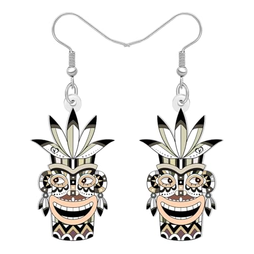 DALANE Acryl Cute Hawaii Tribal Tiki Mask Ohrringe Hängend für Damen Mädchen Polynesisch Böhmische Tropisch Sommer Festival Schmuck Boho Geschenke für Strandurlaub Luau Party (Grau) von DALANE