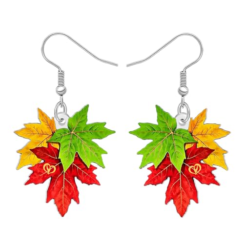 DALANE Acryl Cute Herbst Thanksgiving Ahornblatt Ohrringe Hängend für Damen Mädchen Bunte Blätter Ohrringe mit Wassertropfen Design Herbst Schmuck Geschenke für Naturliebhaber (Bunt) von DALANE