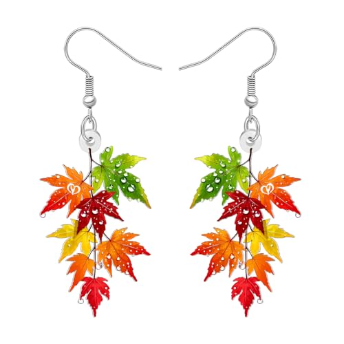 DALANE Acryl Cute Herbst Thanksgiving Ahornblatt Ohrringe Hängend für Damen Mädchen Bunte Blätter Ohrringe mit Wassertropfen Design Herbst Schmuck Geschenke für Naturliebhaber (Multicolour) von DALANE