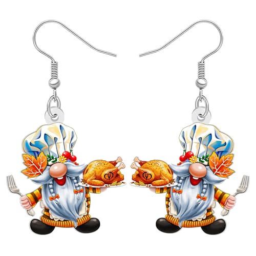 DALANE Acryl Cute Herbst Thanksgiving Wichtel Gnome Ohrringe Hängend Geschenke für Damen Mädchen, Türkei und Kürbis Design, Herbst Ernte Urlaub Schmuck Zwerge Geschenke für Gnome Liebhaber (Weiß) von DALANE
