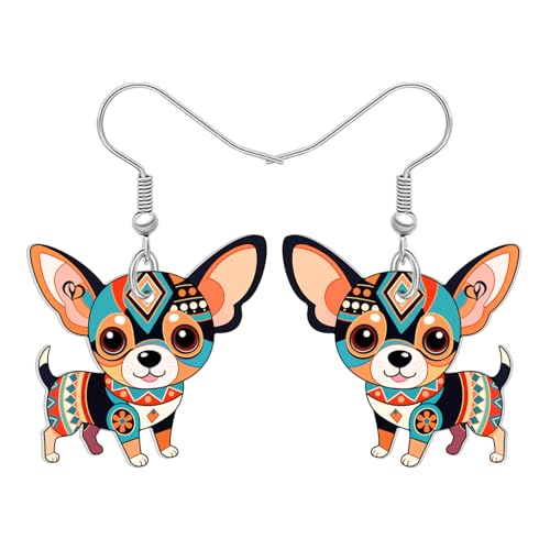 DALANE Acryl Cute Hund Mama Geschenke Chihuahua Tropfen Ohrringe Hängend Lustig Mandala Muster Design Böhmische Schmuck Boho Geschenke für Damen Mädchen Hundeliebhaber Haustier Welpenbesitzer (Braun) von DALANE