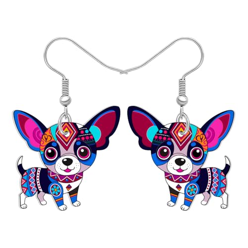 DALANE Acryl Cute Hund Mama Geschenke Chihuahua Tropfen Ohrringe Hängend Lustig Mandala Muster Design Böhmische Schmuck Boho Geschenke für Damen Mädchen Hundeliebhaber Haustier Welpenbesitzer (Lila) von DALANE
