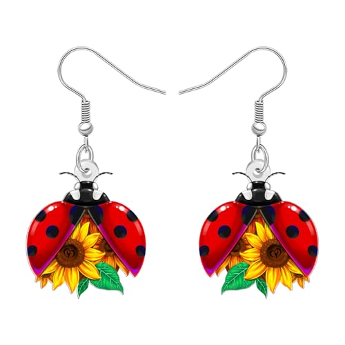 DALANE Acryl Cute Marienkäfer Tropfen Ohrringe Hängend Lustig Insekt mit Sonnenblume Design Unique Frühling Sommer Schmuck Marienkäfer Geschenke für Damen Mädchen Naturliebhaber (Rot) von DALANE
