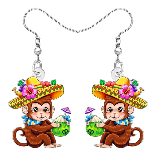 DALANE Acryl Cute Tropical Affe Tropfen Ohrringe Hängend Lustig Hawaii Palme Hibiskus Blumen Design Unique Sommerschmuck Strand Geschenke für Damen Mädchen Strand Liebhaber (Braun) von DALANE