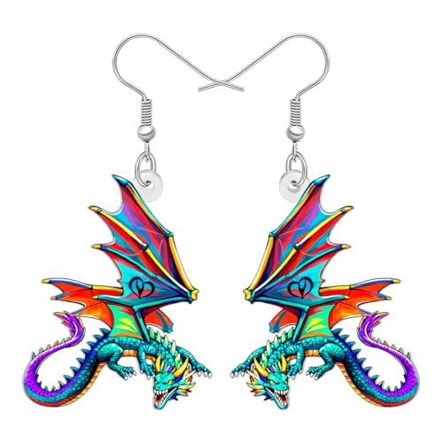 DALANE Acryl Einzigartige Fantasy Drachen Ohrringe Hängend Niedlich Dinosaurier Stellungnahme Schmuck Zubehör Drachen Geschenke für Damen Mädchen Tierliebhaber Reize (Buntes) von DALANE