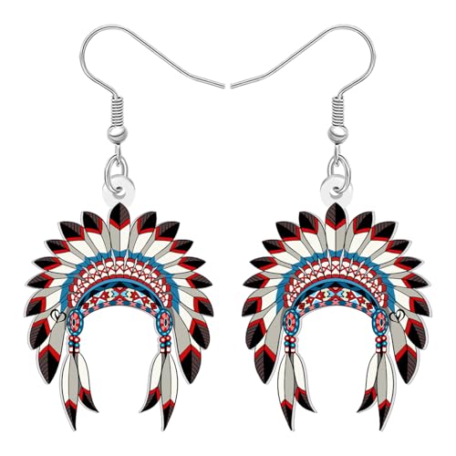 DALANE Acryl Fun Kopfschmuck Native American Ohrringe Hängend Geschenke für Damen Mädchen, Traditionelle Stammes-Kopfbedeckung Stil Feder Muster Schmuck (Buntes) von DALANE