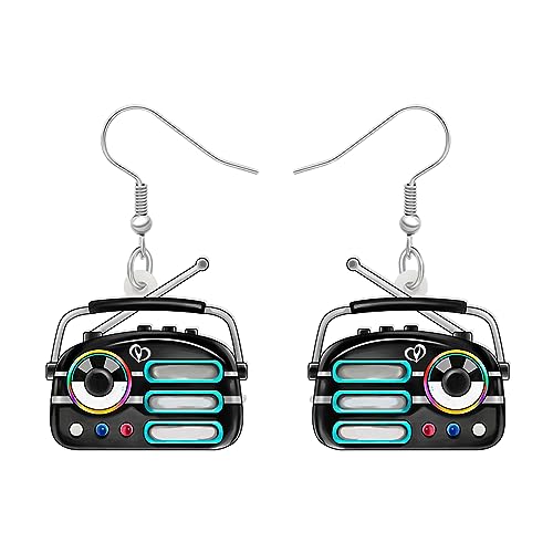 DALANE Acryl Fun Vintage Radio Kassette Ohrringe Retro Schmuck für Frauen Mädchen 80er 90er Jahre Nostalgie Geschenke (Schwarze Radio A) von DALANE