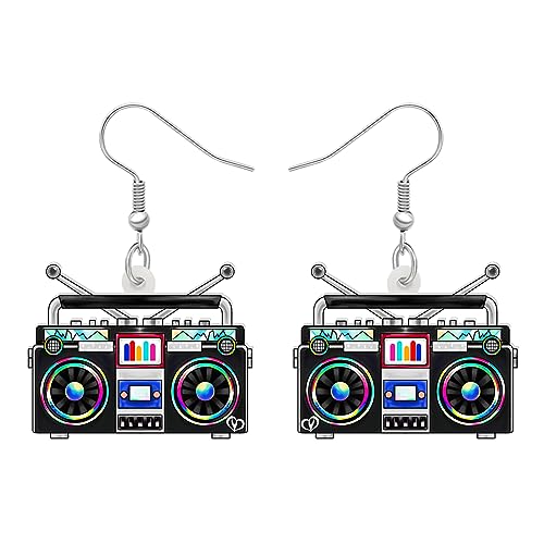 DALANE Acryl Fun Vintage Radio Kassette Ohrringe Retro Schmuck für Frauen Mädchen 80er 90er Jahre Nostalgie Geschenke (Schwarze Radio B) von DALANE