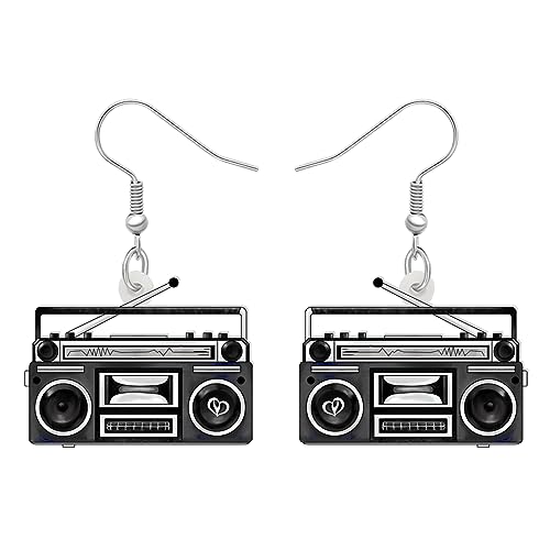 DALANE Acryl Fun Vintage Radio Kassette Ohrringe Retro Schmuck für Frauen Mädchen 80er 90er Jahre Nostalgie Geschenke (Schwarzes Radio) von DALANE