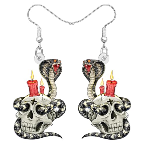 DALANE Acryl Halloween Geschenke Gothic Schlange Schädel Ohrringe Hängend für Damen Mädchen, Lustig Rote Kerzen Design Spooky Urlaub Punk Goth Schmuck für Halloween Kostüm Zubehör (Grau) von DALANE