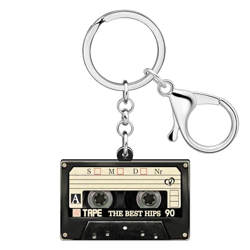 DALANE Acryl Kreative 80er 90er Kassette Band Schlüsselanhänger für Damen Mädchen Musikliebhaber Schmuck für Auto Handtasche Schlüssel Charms (Beige) von DALANE