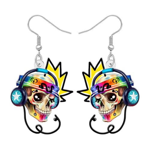 DALANE Acryl Lustig Gothic Kopfhörer mit Schädel Ohrringe Hängend Punk Halloween Schmuck Gotik Geschenke für Damen Mädchen Musikliebhaber Outfit Zubehör (Buntes) von DALANE