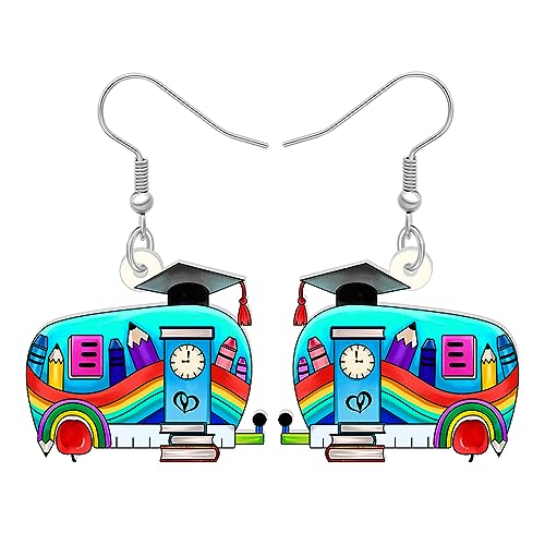 DALANE Acryl Lustig Lehrer Ohrringe Tropfen Bücher Auto Schule Bus Lehrer Anerkennung Geschenke für Frauen Mädchen Kinder Zurück zu Schule Schmuck (Blau) von DALANE