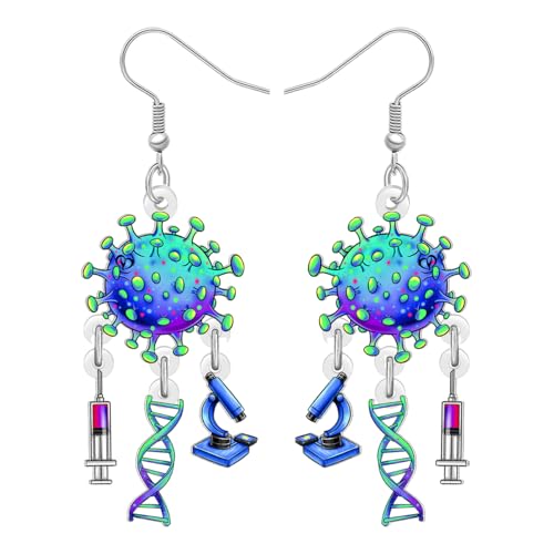 DALANE Acryl Lustig Wissenschaft Labor Virus Ohrringe Hängend Neuheit Biologie Chemie Lehrer Skurril Schmuck Anerkennung Geschenke für Damen Mädchen Studenten Zurück zu Schule Charms (Blau) von DALANE