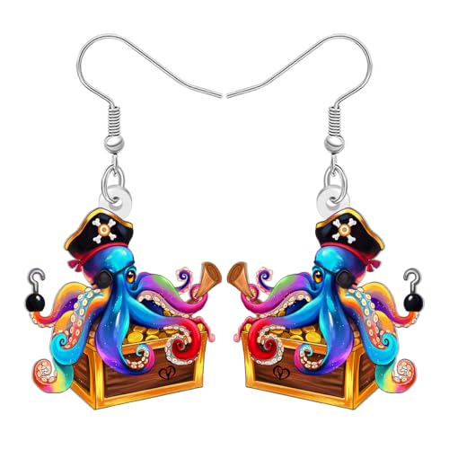 DALANE Acryl Lustiger Pirat Oktopus Ohrringe Niedliche Meerestiere mit Kelch Glas Ohrringe Hängend Schmuck Zubehör Oktopus Geschenke für Damen Mädchen Strandliebhaber Urlaub Reize (Buntes) von DALANE