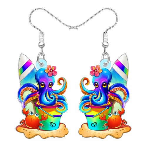 DALANE Acryl Lustiger Pirat Oktopus Ohrringe Niedliche Meerestiere mit Kelch Glas Ohrringe Hängend Schmuck Zubehör Oktopus Geschenke für Damen Mädchen Strandliebhaber Urlaub Reize (Multi) von DALANE