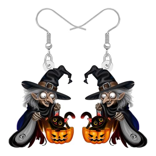 DALANE Acryl Neuheit Halloween Geschenke Mystery Hexe Ohrringe Hängend Jack O Lantern Kürbis Gothic Spooky Urlaub Kostüme Schmuck Einzigartig Witch Goth Geschenke für Damen Mädchen (Grau) von DALANE