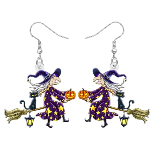 DALANE Acryl Neuheit Halloween Geschenke Mystery Hexe Ohrringe Hängend Jack O Lantern Kürbis Gothic Spooky Urlaub Kostüme Schmuck Einzigartig Witch Goth Geschenke für Damen Mädchen (Lila) von DALANE