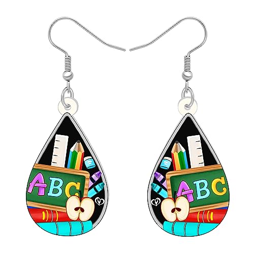DALANE Acryl Neuheit Lehrer Ohrringe Buch Bücherregal Baumelnder Tropfen Zurück zu Schule Schmuck Lehrer Anerkennung Geschenke für Frauen Mädchen Kinder (Multi D) von DALANE