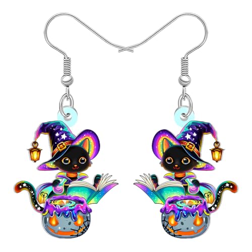 DALANE Acryl Neuheit Spooky Halloween Geschenke Schwarze Katze Kürbis Ohrringe Hängend Hexe Hut Urlaub Kostüme Schmuck Einzigartige Goth Geschenke für Damen Mädchen Mom Katze Liebhaber (Bunt) von DALANE