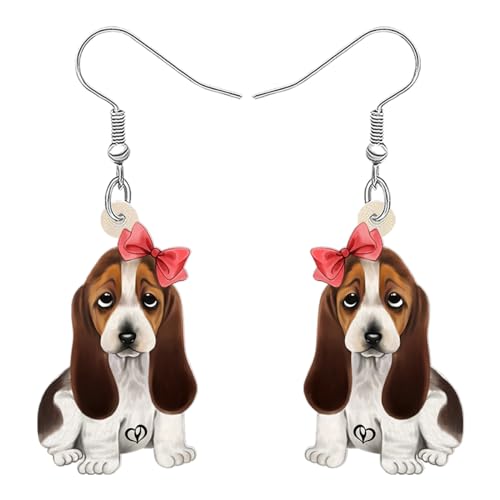 DALANE Acryl Niedlich Anime Basset Hound Hund Ohrringe Baumeln Tropfen Welpen Haustiere Schmuck für Frauen Mädchen Kinder Hundeliebhaber Charms Geschenke Party Dekor (Braun) von DALANE