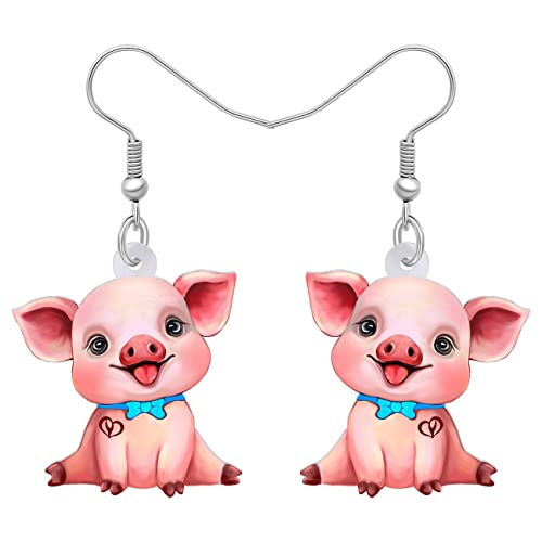 DALANE Acryl Niedlich Anime Rosa Schwein Ohrringe Baumelnder Tropfen Bauernhof Tiere Schmuck für Frauen Mädchen Kinder Charms Geschenke (Kirsche) von DALANE