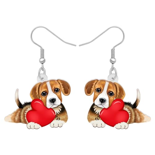 DALANE Acryl Niedlich Beagle Hund Ohrringe Baumelnd Welpen Haustiere Tropfen Schmuck für Frauen Mädchen Kinder Hundeliebhaber Charms Geschenke Party (Valentinstag B) von DALANE
