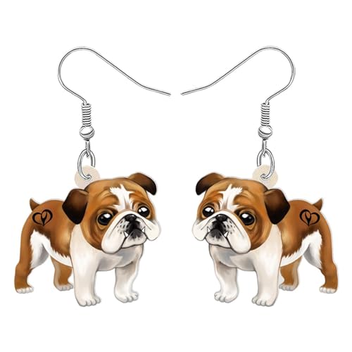 DALANE Acryl Niedlich Britische Bulldogge Hund Ohrringe Baumeln Tropfen Welpe Haustiere Schmuck Geschenke für Frauen Mädchen Kinder Hundeliebhaber Charms Party (Braun) von DALANE