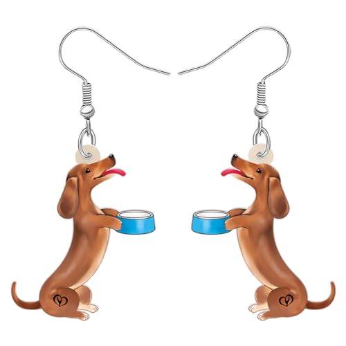 DALANE Acryl Niedlich Dackel Hund Ohrringe Baumelnd Tropfen Anime Welpen Haustiere Schmuck Geschenke für Frauen Mädchen Kinder Hundeliebhaber Charms (Braun) von DALANE