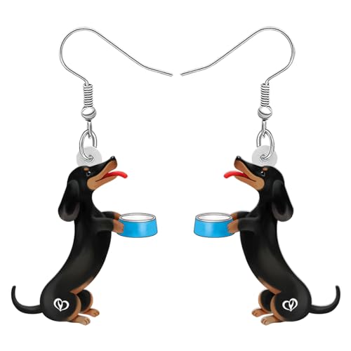 DALANE Acryl Niedlich Dackel Hund Ohrringe Baumelnd Tropfen Anime Welpen Haustiere Schmuck Geschenke für Frauen Mädchen Kinder Hundeliebhaber Charms (Ebenholz) von DALANE