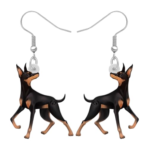 DALANE Acryl Niedlich Dobermann Hund Ohrringe Baumelnd Tropfen Welpe Haustiere Tiere Schmuck Lustige Geschenke für Frauen Mädchen Kinder Hundeliebhaber Charms (Schwarz) von DALANE