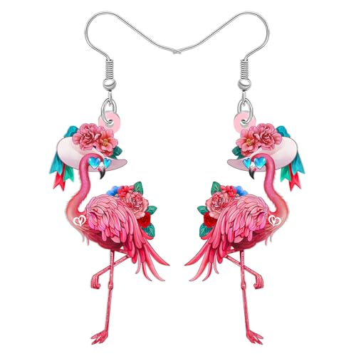 DALANE Acryl Niedlich Hawaii Tropisch Rosa Flamingo Ohrringe Hängend Lustig Cocktail Kelch Margarita Sommer Schmuck Vogel Geschenke für Damen Mädchen Vogel-Liebhaber Strand Urlaub Zubehör (Rose) von DALANE
