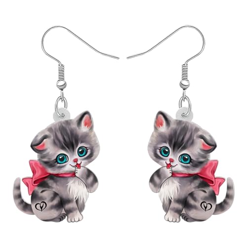 DALANE Acryl Niedlich Kätzchen Katze Ohrringe Baumelnd Tropfen Anime Haustiere Tiere Schmuck für Frauen Mädchen Kinder Katze Liebhaber Charms Geschenke Party (Grau A) von DALANE