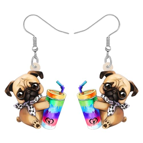 DALANE Acryl Niedlich Mops Hund Ohrringe Baumelnd Tropfen Anime Welpen Haustiere Schmuck für Frauen Mädchen Kinder Mops Liebhaber Charms Geschenke Party (Braun A) von DALANE