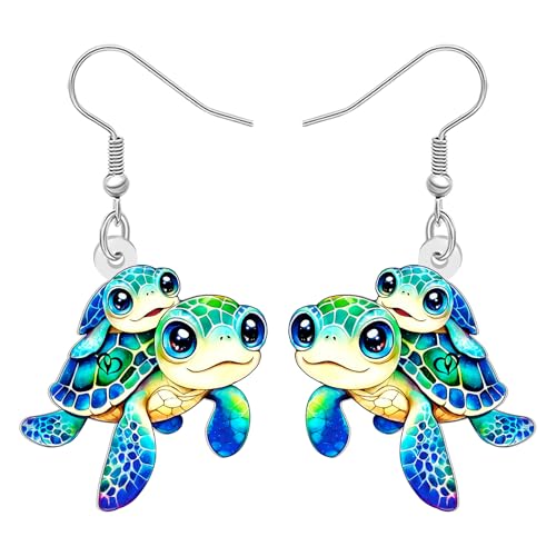 DALANE Acryl Niedliche Tropische Meerestiere Meeresschildkröte Ohrringe Hängend Lustige Schildkröte Sommer Schmuck für Damen Mädchen Urlaub Strand Geschenke Zubehör (Marine) von DALANE