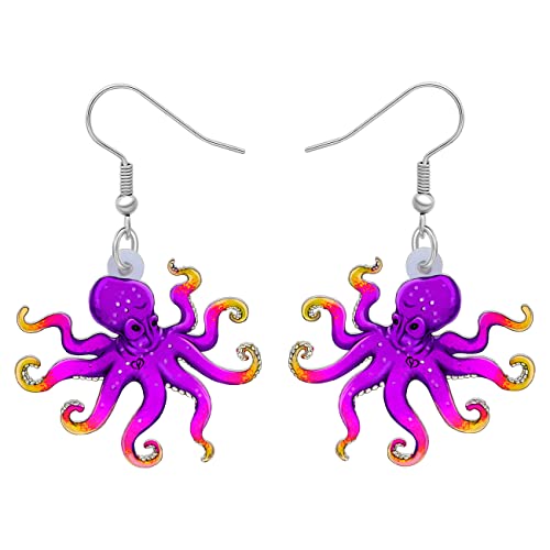 DALANE Acryl Oktopus Ohrringe Tintenfisch Baumeln Krake Hängend Mode Ozean Tier Schmuck Geschenke für Damen Mädchen Zubehör (Lila) von DALANE