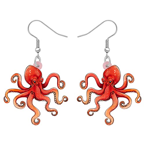 DALANE Acryl Oktopus Ohrringe Tintenfisch Baumeln Krake Hängend Mode Ozean Tier Schmuck Geschenke für Damen Mädchen Zubehör (Rot) von DALANE