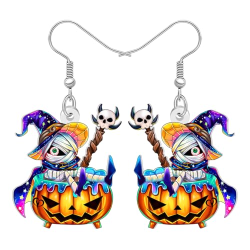 DALANE Acryl Spooky Halloween Geschenke Magische Mumie Kürbis Jack O'Lantern Ohrringe Hängend für Damen Mädchen Neuheit Gothic Urlaub Kostüme Einzigartige Goth Schmuck Zubehör Charms (Buntes) von DALANE