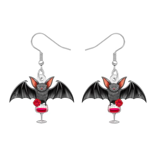 DALANE Acryl Spooky Halloween Geschenke Skelett Fledermaus Ohrringe Hängend für Damen Mädchen Neuheit Gothic Hexe Hut Design Gothic Urlaub Kostüme Einzigartige Schmuck Zubehör (Grau) von DALANE