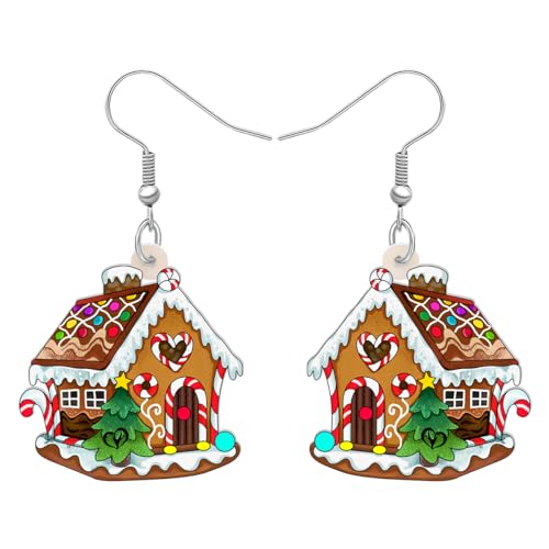 DALANE Acryl Weihnachten Anime Pfefferkuchenhaus Ohrringe Baumeln Tropfen Zuckerstange Schmuck für Frauen Damen Mädchen Kinder lustige Geschenke (Kaffee) von DALANE
