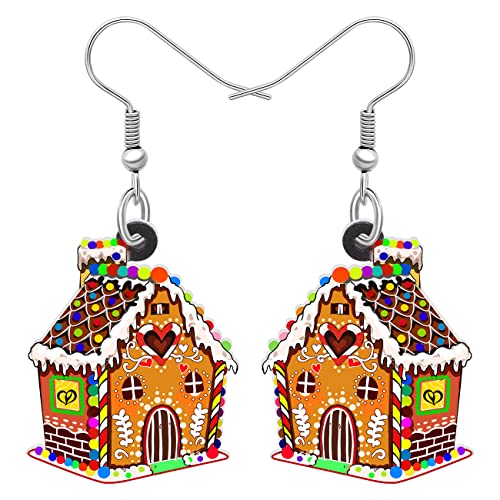 DALANE Acryl Weihnachten Anime Pfefferkuchenhaus Ohrringe Baumeln Tropfen Zuckerstange Schmuck für Frauen Damen Mädchen Kinder lustige Geschenke (Mehrfarbig) von DALANE