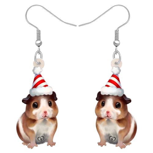 DALANE Acryl Weihnachten Niedlich Meerschweinchen Ohrringe Baumelnd Tropfen Anime Ratte Haustiere Tiere Schmuck für Frauen Mädchen Kinder Geschenke Dekoration (Braun) von DALANE